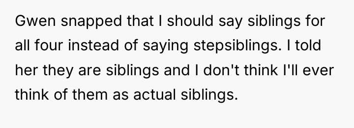 Gwen snapped that I should say siblings for all four...
