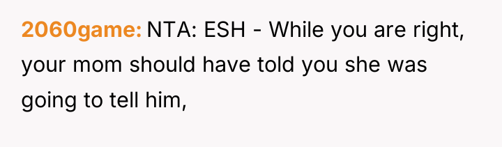 2060game NTA: ESH - While you are right, your mom...