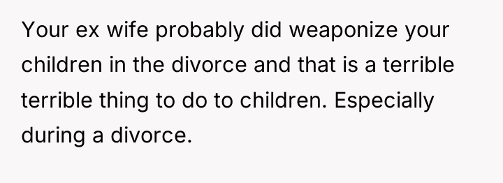 Your ex wife probably did weaponize your children in the...
