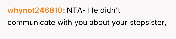 whynot246810 NTA- He didn't communicate with you about your stepsister,