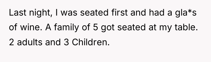 Last night, I was seated first and had a gla*s...