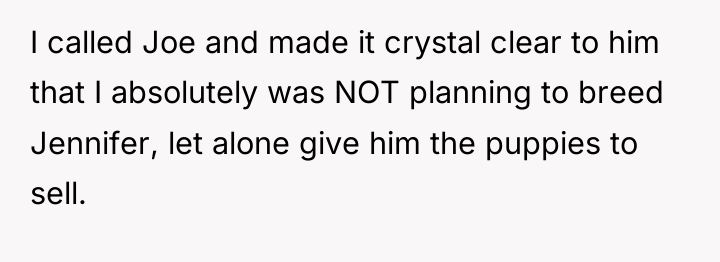 I called Joe and made it crystal clear to him...