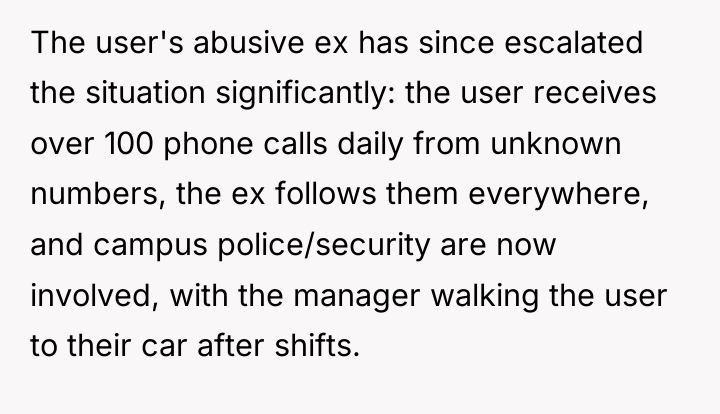 The user's abusive ex has since escalated the situation significantly:...