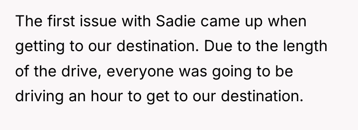 The first issue with Sadie came up when getting to...