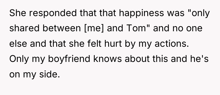 She responded that that happiness was "only shared between [me]...