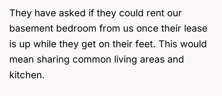 They have asked if they could rent our basement bedroom...