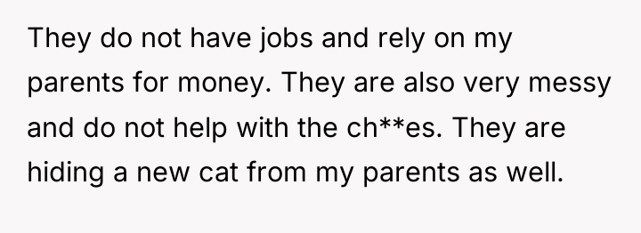 They do not have jobs and rely on my parents...
