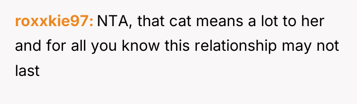 roxxkie97 NTA, that cat means a lot to her and...