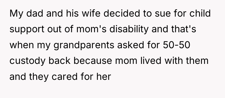 My dad and his wife decided to sue for child...