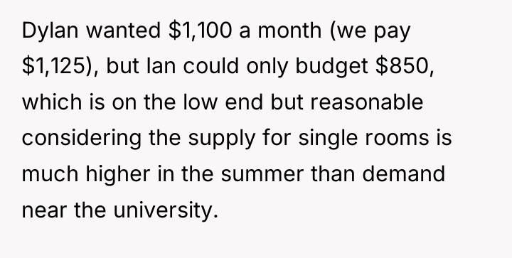 Dylan wanted $1,100 a month (we pay $1,125), but Ian...