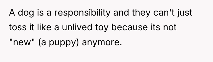 A dog is a responsibility and they can't just toss...