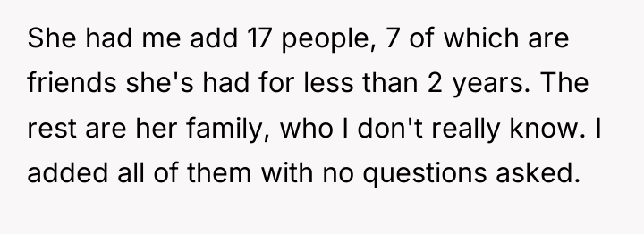 She had me add 17 people, 7 of which are...