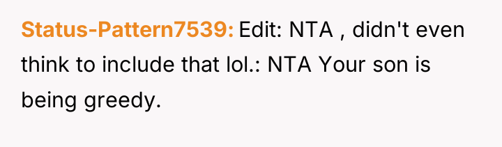 Status-Pattern7539 Edit: NTA , didn't even think to include that...