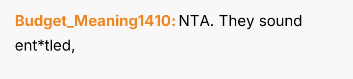 Budget_Meaning1410 NTA. They sound ent*tled,