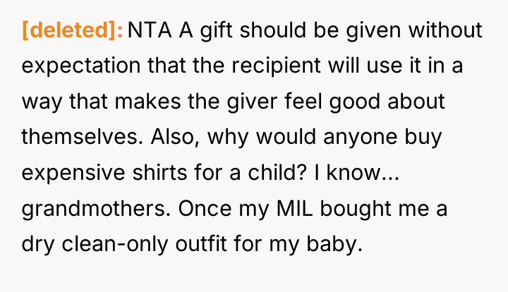 [deleted] NTA A gift should be given without expectation that...