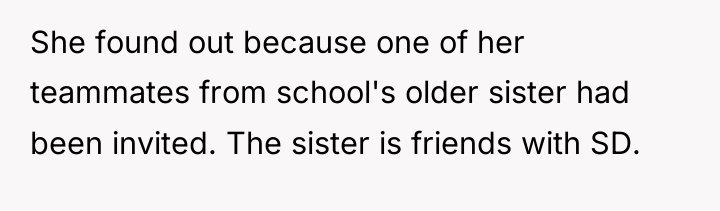 She found out because one of her teammates from school's...