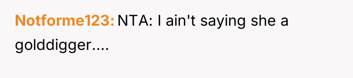 Notforme123 NTA: I ain't saying she a golddigger....