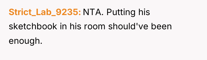 Strict_Lab_9235 NTA. Putting his sketchbook in his room should've been...