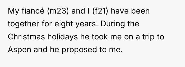 My fiancé (m23) and I (f21) have been together for...