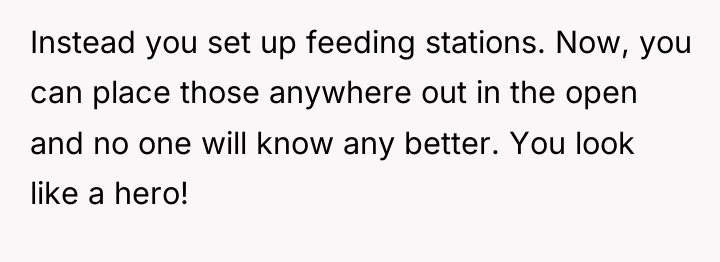 Instead you set up feeding stations. Now, you can place...