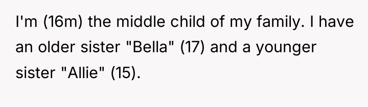 I'm (16m) the middle child of my family. I have...
