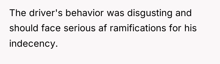 The driver's behavior was disgusting and should face serious af...