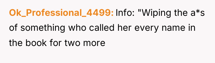 Ok_Professional_4499 Info: "Wiping the a*s of something who called her...