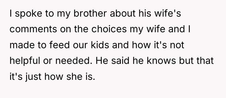 I spoke to my brother about his wife's comments on...