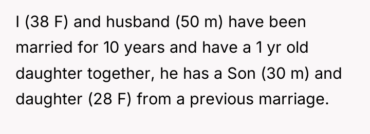 I (38 F) and husband (50 m) have been married...