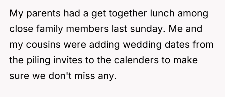 My parents had a get together lunch among close family...