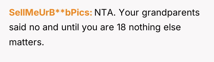 SellMeUrB**bPics NTA. Your grandparents said no and until you are...