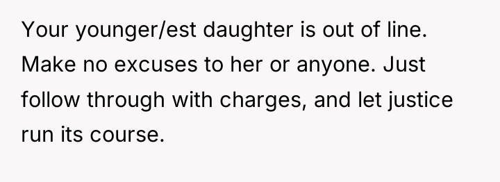 Your younger/est daughter is out of line. Make no excuses...