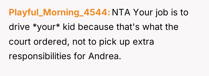 Playful_Morning_4544 NTA Your job is to drive *your* kid because...