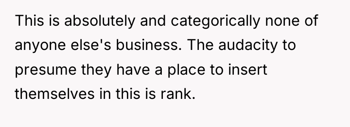 This is absolutely and categorically none of anyone else's business....