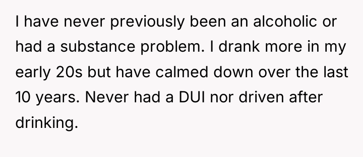 I have never previously been an alcoholic or had a...