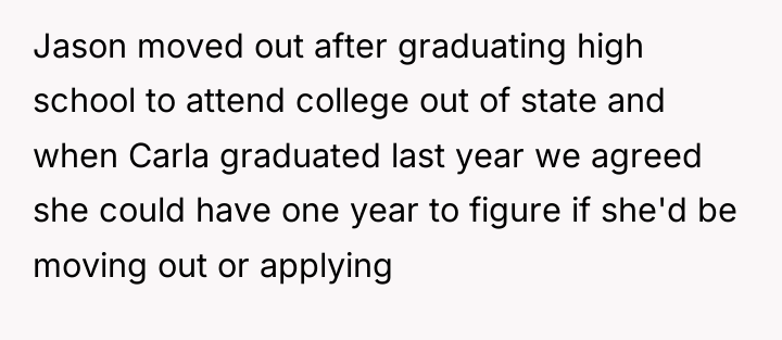 Jason moved out after graduating high school to attend college...