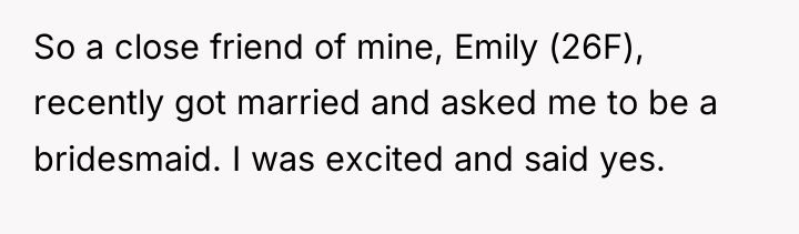 So a close friend of mine, Emily (26F), recently got...