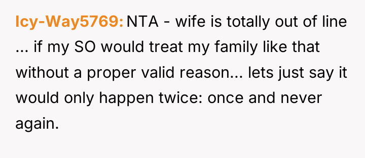 Icy-Way5769 NTA - wife is totally out of line ......