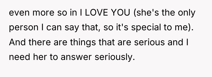 even more so in I LOVE YOU (she's the only...