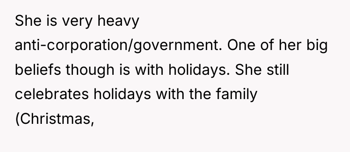She is very heavy anti-corporation/government. One of her big beliefs...