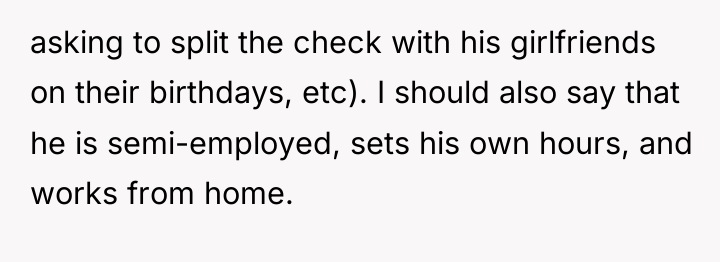 asking to split the check with his girlfriends on their...