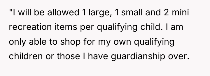 "I will be allowed 1 large, 1 small and 2...