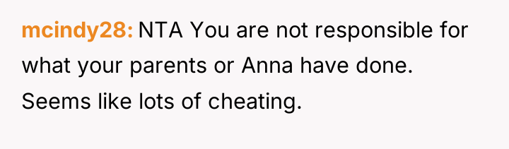 mcindy28 NTA You are not responsible for what your parents...