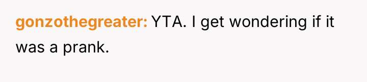 gonzothegreater YTA. I get wondering if it was a prank.