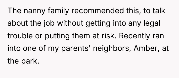 The nanny family recommended this, to talk about the job...