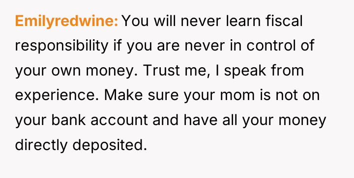 Emilyredwine You will never learn fiscal responsibility if you are...