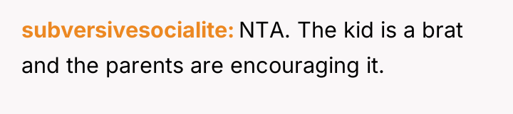 subversivesocialite NTA. The kid is a brat and the parents...