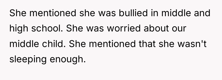 She mentioned she was bullied in middle and high school....