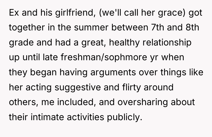 Ex and his girlfriend, (we'll call her grace) got together...