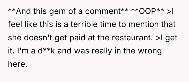 **And this gem of a comment** **OOP** >I feel like...